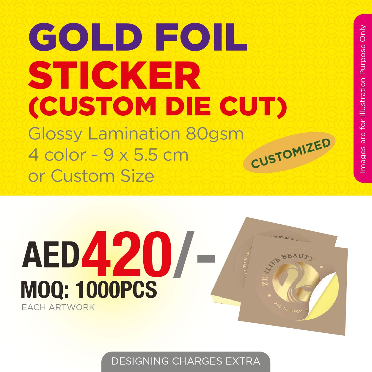 Gold foil custome die cut sticker